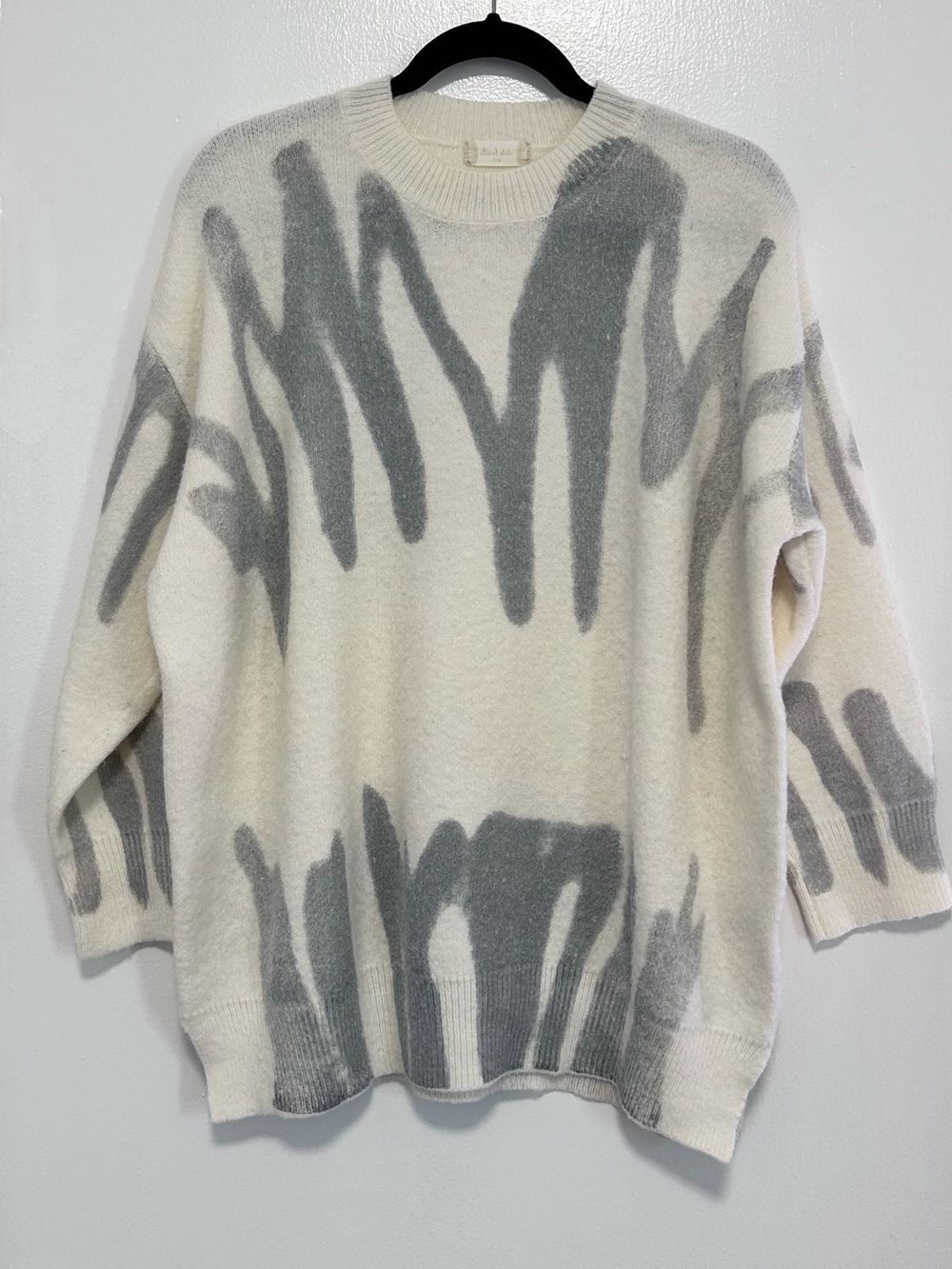 Altar'd State Cream and Blue Abstract Crewneck Sweater